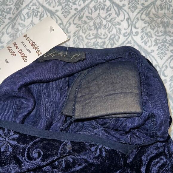 Lola P. Midnight indigo velvet vintage gown flared bottom formal dress prom wedd - Picture 6 of 6